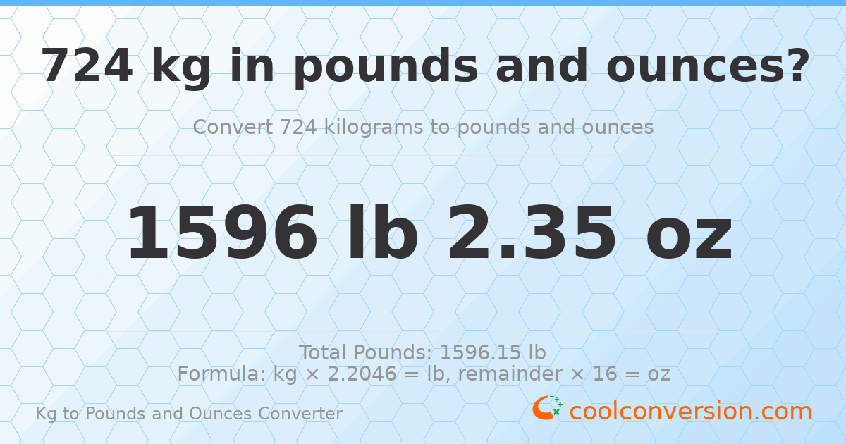 724 kg to lbs and oz — 724 kg = 1596 lb 2.35 oz