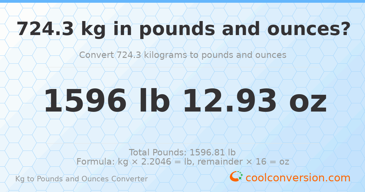 724.3 kg to lbs and oz — 724.3 kg = 1596 lb 12.93 oz