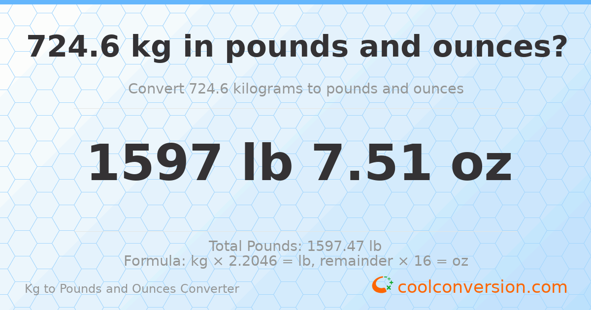 724.6 kg to lbs and oz — 724.6 kg = 1597 lb 7.51 oz