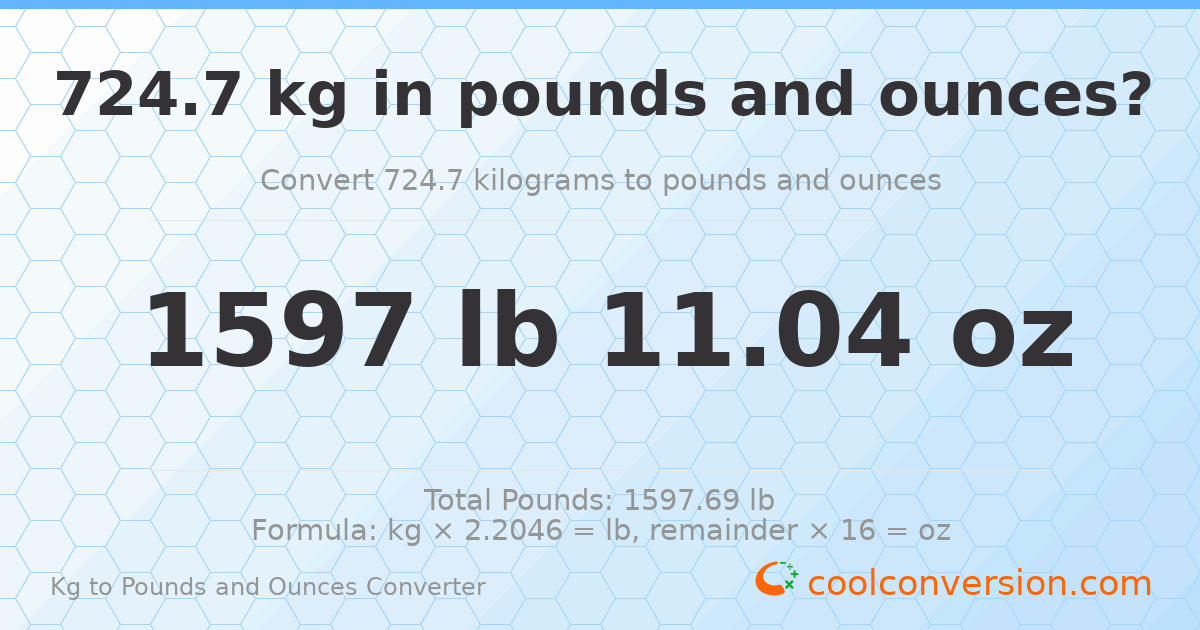 724.7 kg to lbs and oz — 724.7 kg = 1597 lb 11.04 oz