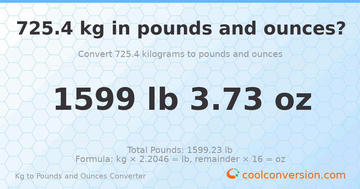725.4 kg to lbs and oz — 725.4 kg = 1599 lb 3.73 oz