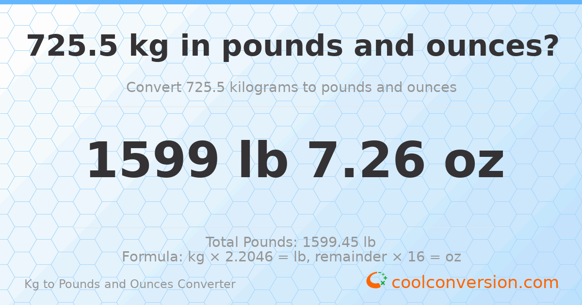 725.5 kg to lbs and oz — 725.5 kg = 1599 lb 7.26 oz