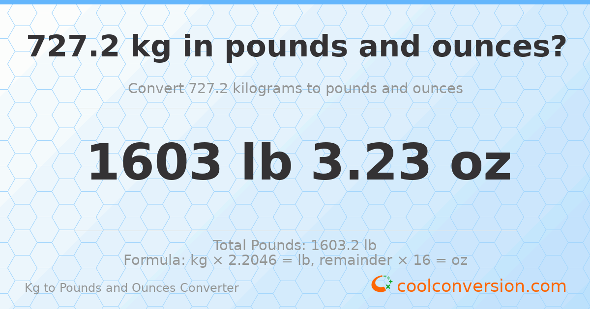 727.2 kg to lbs and oz — 727.2 kg = 1603 lb 3.23 oz