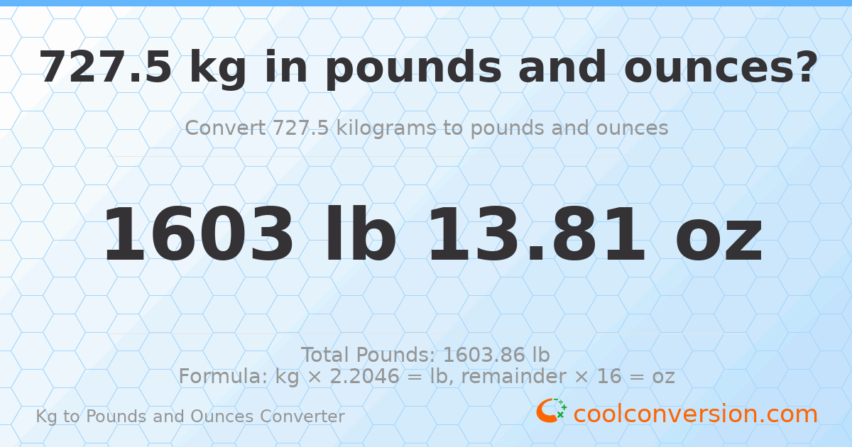 727.5 kg to lbs and oz — 727.5 kg = 1603 lb 13.81 oz