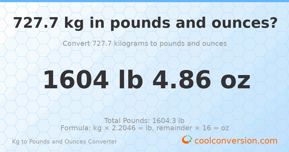 727.7 kg to lbs and oz — 727.7 kg = 1604 lb 4.86 oz