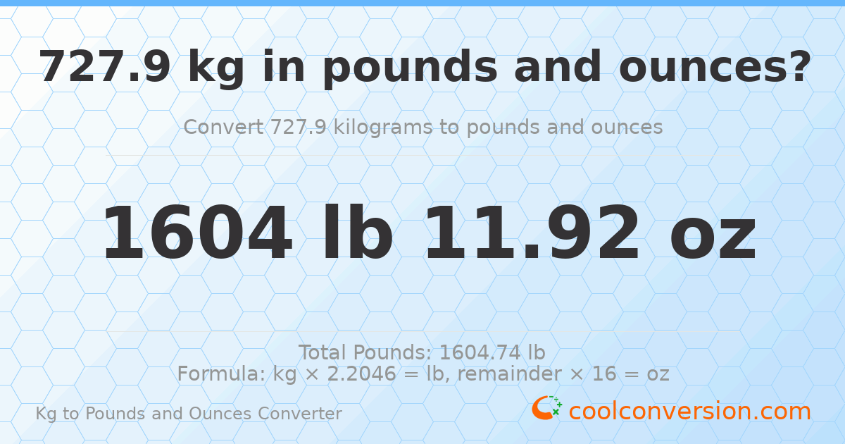 727.9 kg to lbs and oz — 727.9 kg = 1604 lb 11.92 oz