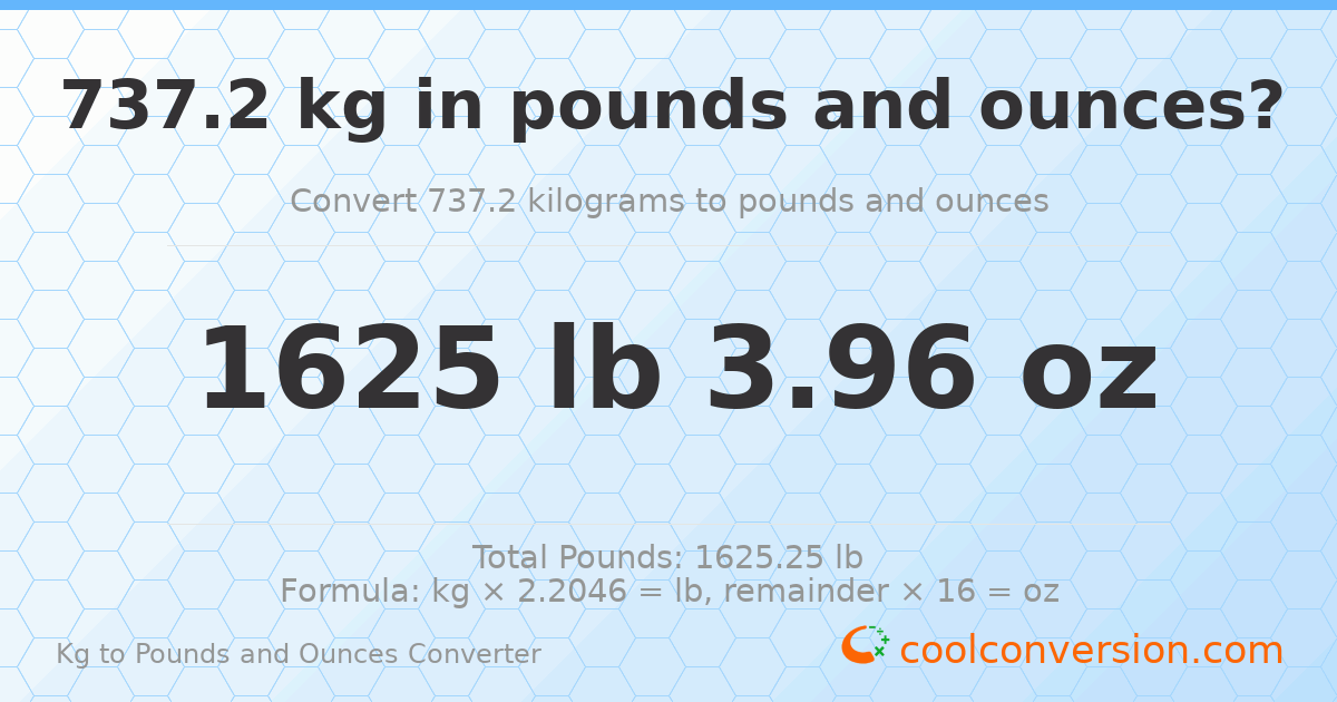 737.2 kg to lbs and oz — 737.2 kg = 1625 lb 3.96 oz