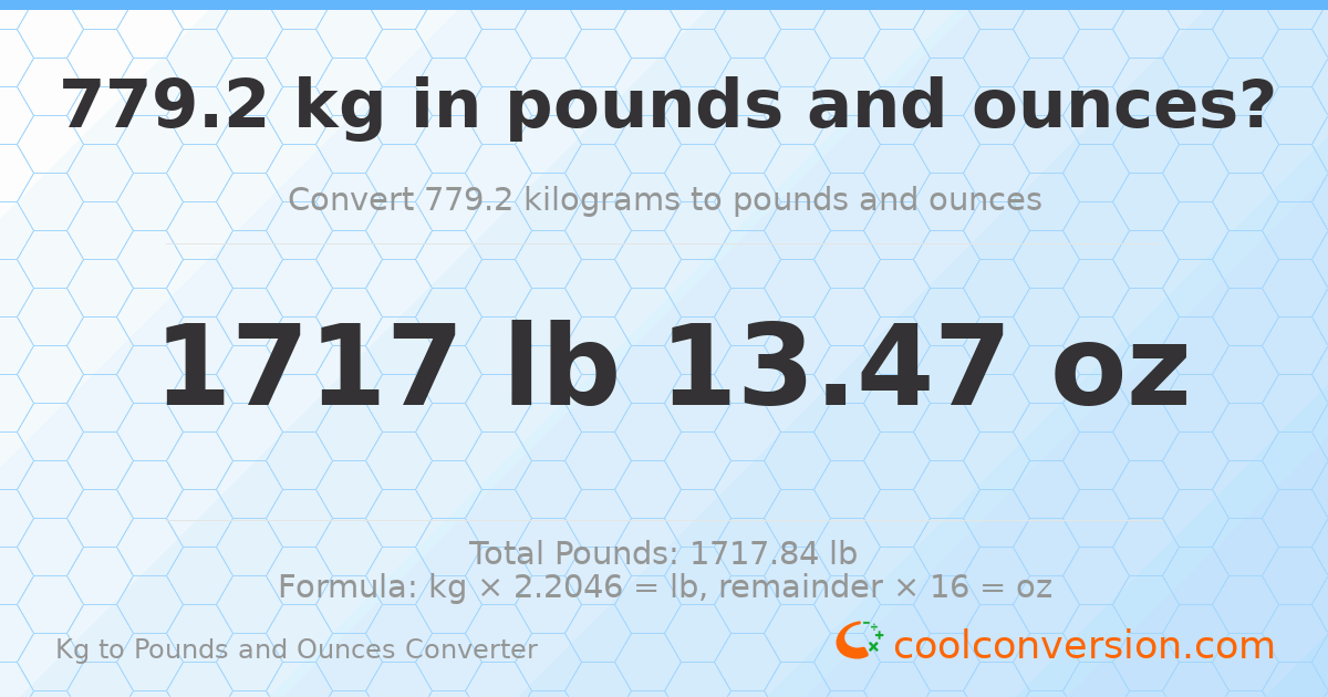 779.2 kg to lbs and oz — 779.2 kg = 1717 lb 13.47 oz