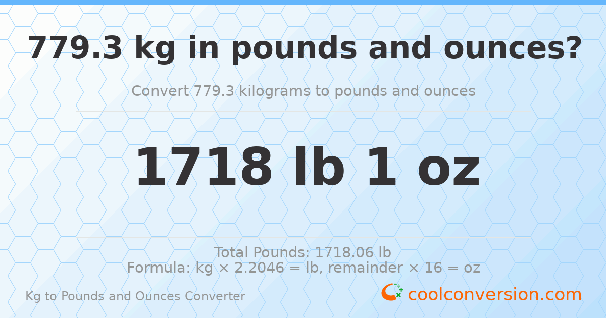 779.3 kg to lbs and oz — 779.3 kg = 1718 lb 1 oz