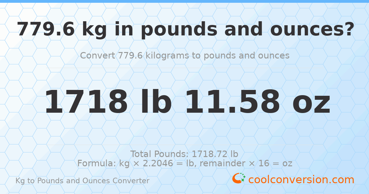 779.6 kg to lbs and oz — 779.6 kg = 1718 lb 11.58 oz