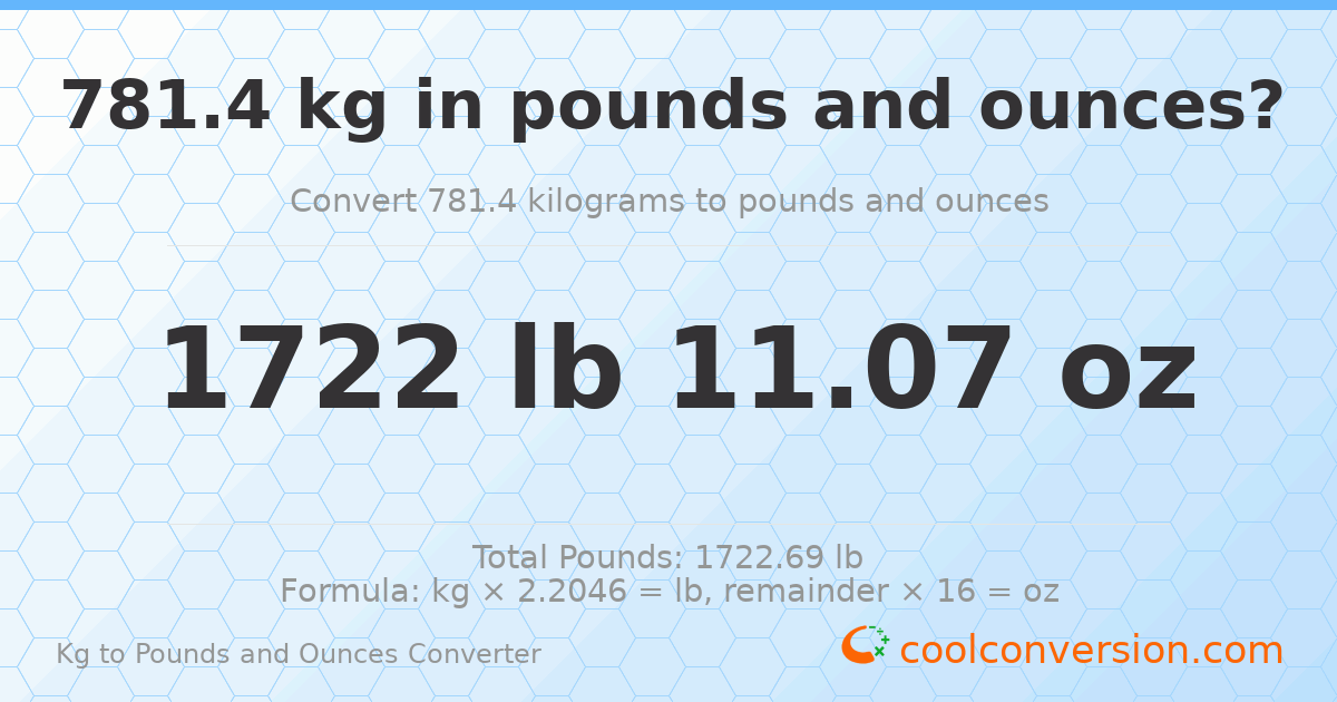 781.4 kg to lbs and oz — 781.4 kg = 1722 lb 11.07 oz