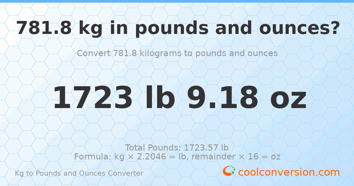 781.8 kg to lbs and oz — 781.8 kg = 1723 lb 9.18 oz