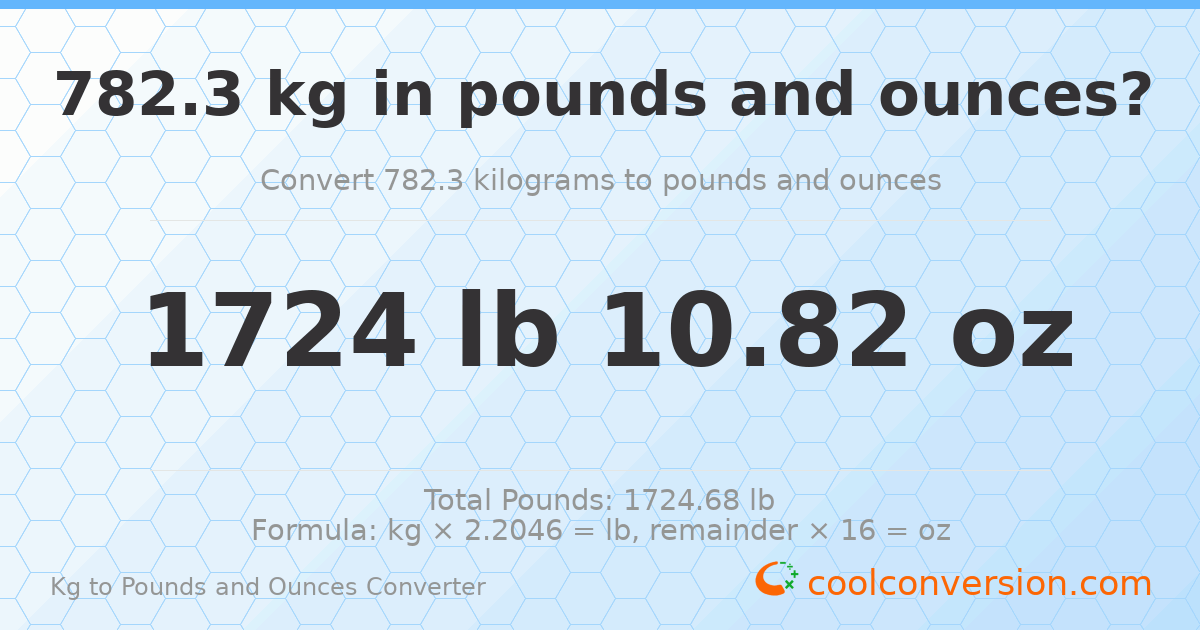 782.3 kg to lbs and oz — 782.3 kg = 1724 lb 10.82 oz