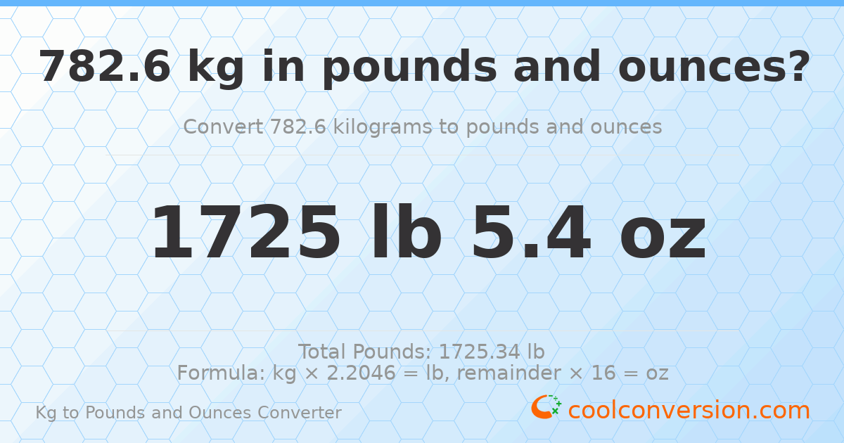 782.6 kg to lbs and oz — 782.6 kg = 1725 lb 5.4 oz