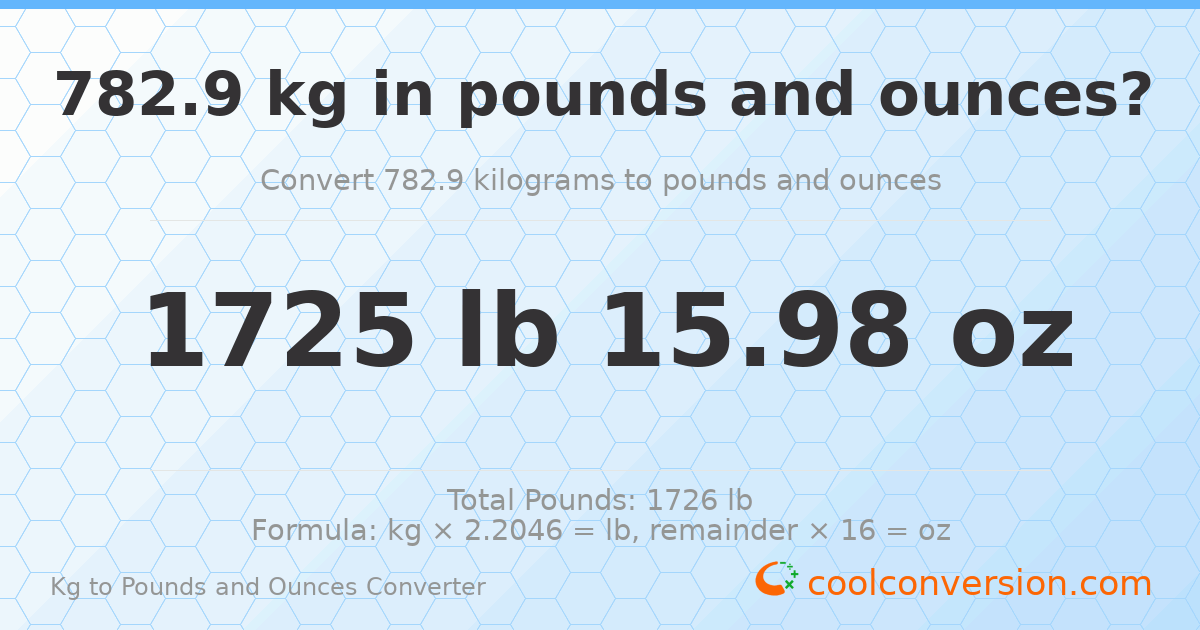 782.9 kg to lbs and oz — 782.9 kg = 1725 lb 15.98 oz