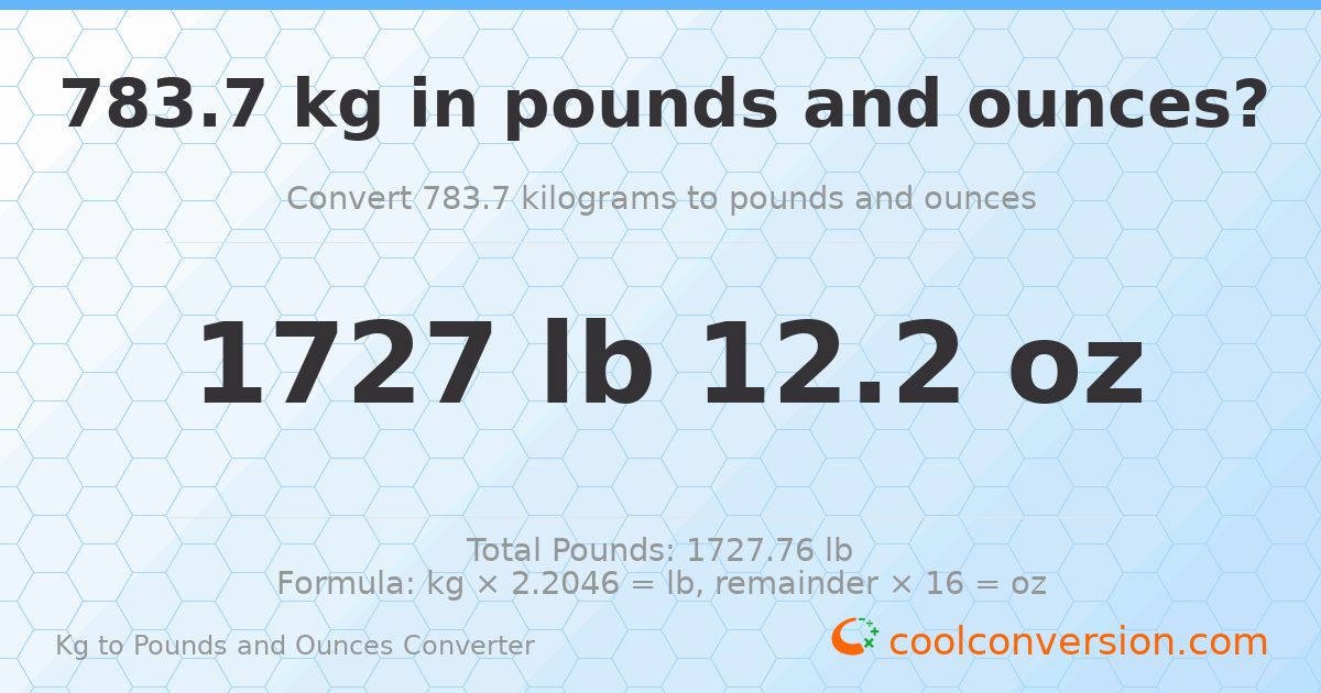 783.7 kg to lbs and oz — 783.7 kg = 1727 lb 12.2 oz