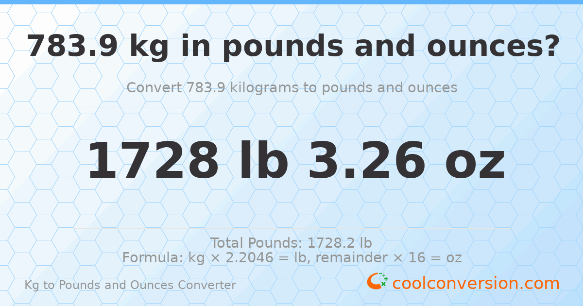 783.9 kg to lbs and oz — 783.9 kg = 1728 lb 3.26 oz