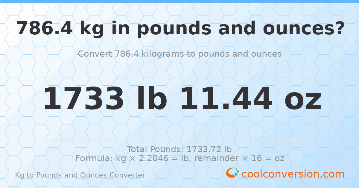 786.4 kg to lbs and oz — 786.4 kg = 1733 lb 11.44 oz