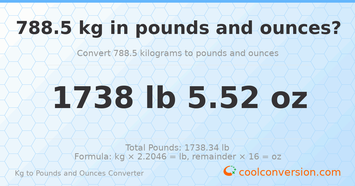788.5 kg to lbs and oz — 788.5 kg = 1738 lb 5.52 oz