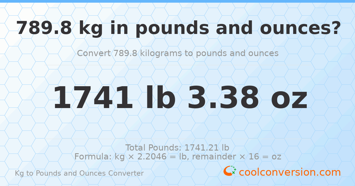 789.8 kg to lbs and oz — 789.8 kg = 1741 lb 3.38 oz