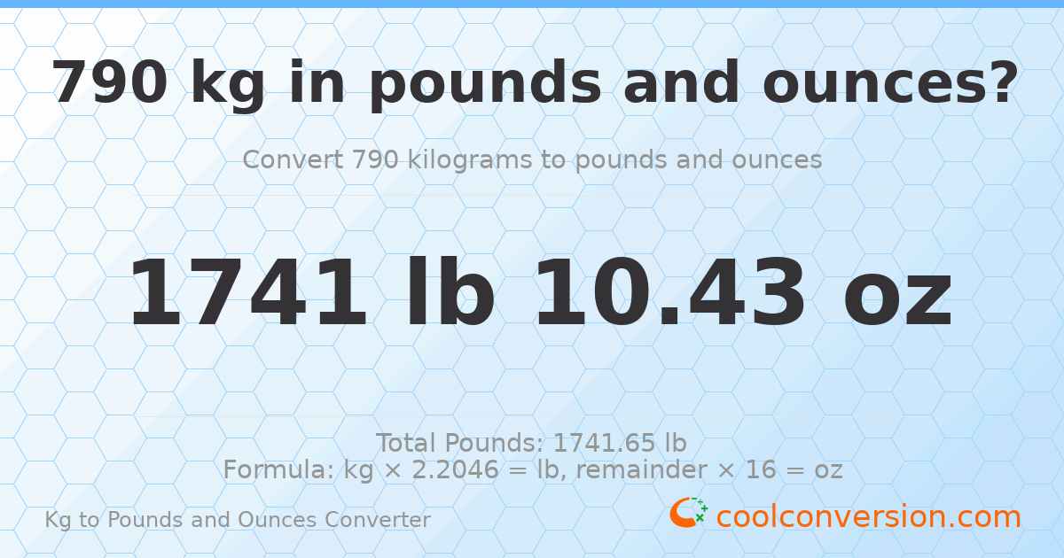 790 kg to lbs and oz — 790 kg = 1741 lb 10.43 oz