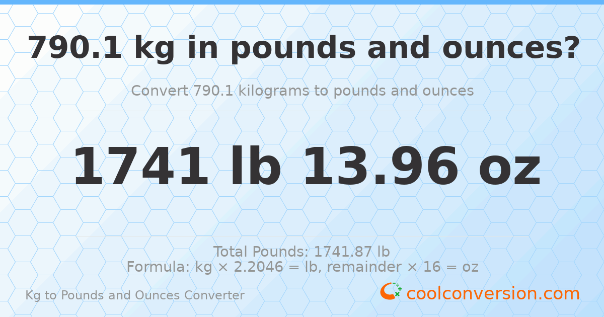 790.1 kg to lbs and oz — 790.1 kg = 1741 lb 13.96 oz