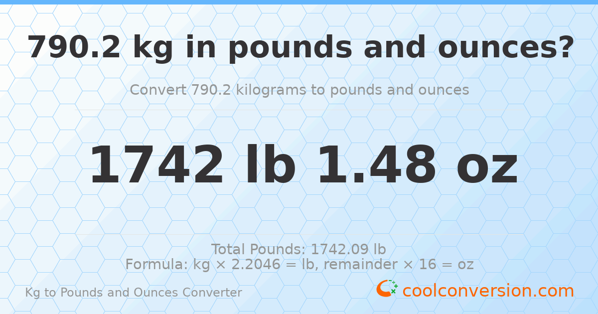 790.2 kg to lbs and oz — 790.2 kg = 1742 lb 1.48 oz