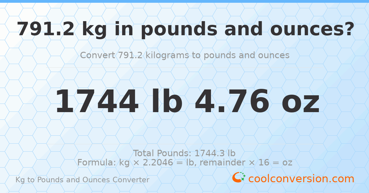 791.2 kg to lbs and oz — 791.2 kg = 1744 lb 4.76 oz