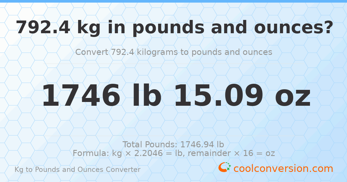 792.4 kg to lbs and oz — 792.4 kg = 1746 lb 15.09 oz