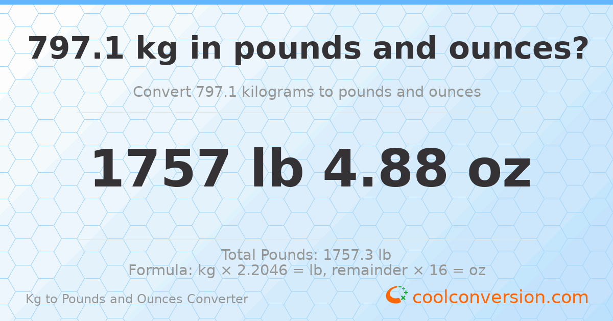 797.1 kg to lbs and oz — 797.1 kg = 1757 lb 4.88 oz