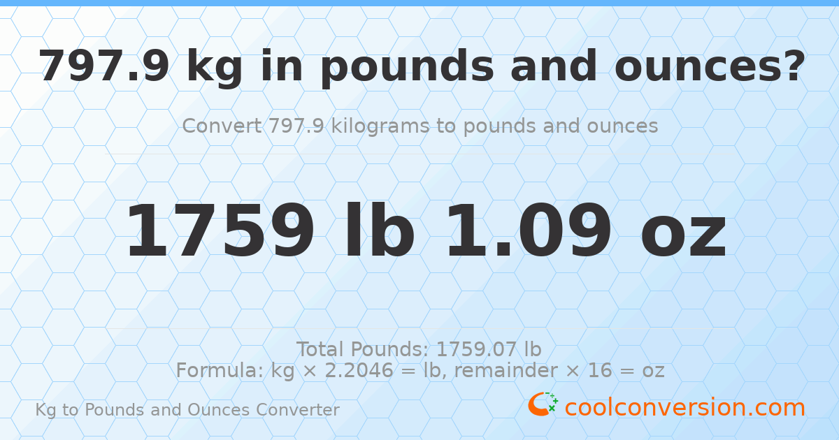 797.9 kg to lbs and oz — 797.9 kg = 1759 lb 1.09 oz