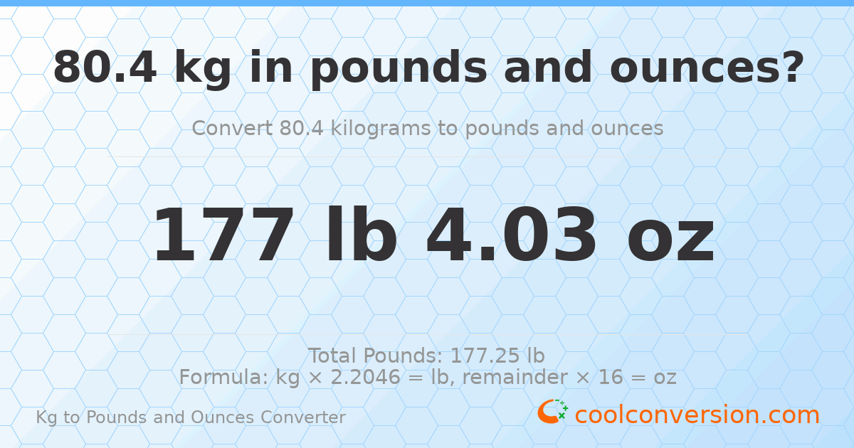 80.4 kg to lbs and oz — 80.4 kg = 177 lb 4.03 oz