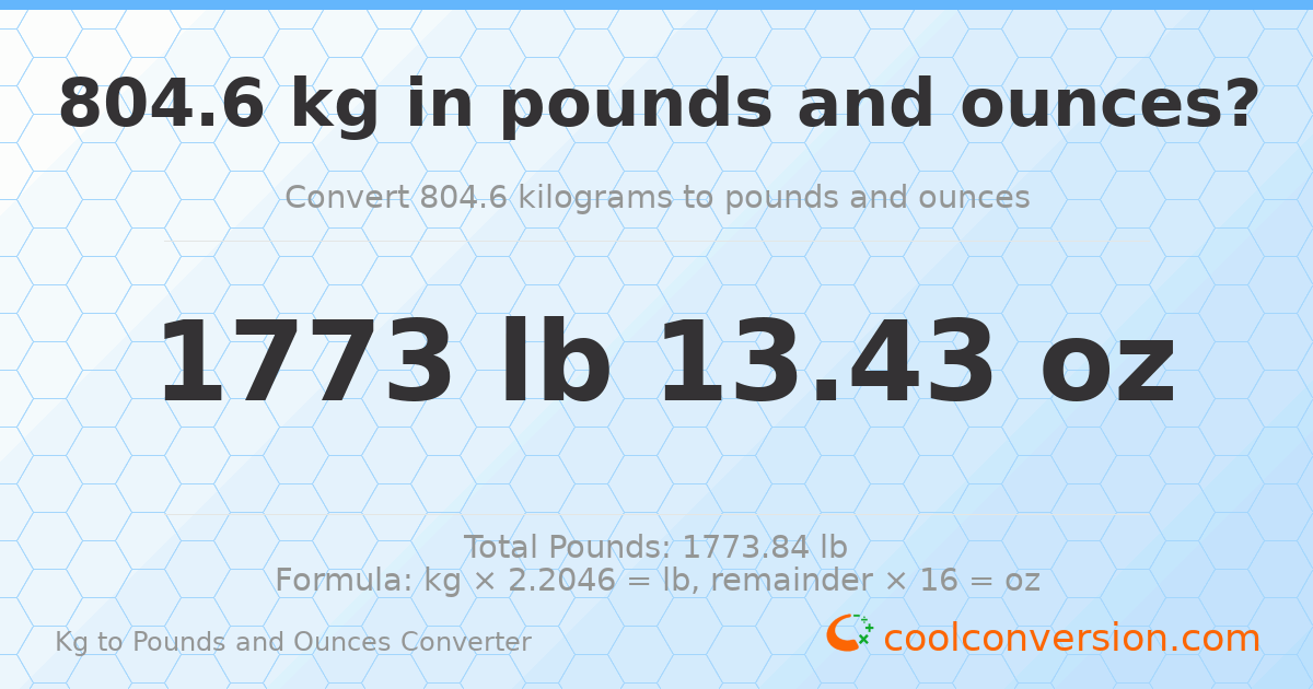 804.6 kg to lbs and oz — 804.6 kg = 1773 lb 13.43 oz