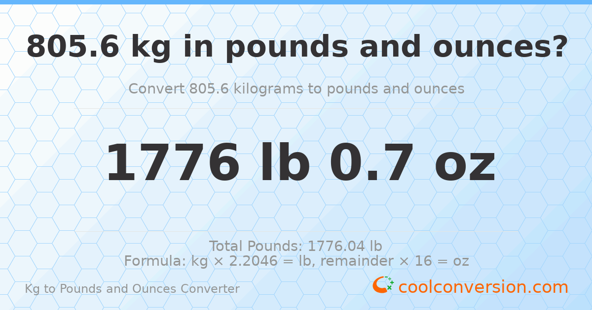805.6 kg to lbs and oz — 805.6 kg = 1776 lb 0.7 oz