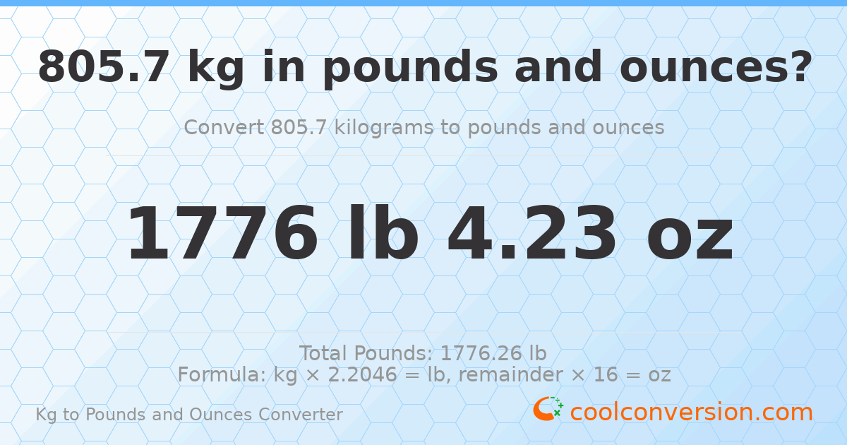 805.7 kg to lbs and oz — 805.7 kg = 1776 lb 4.23 oz