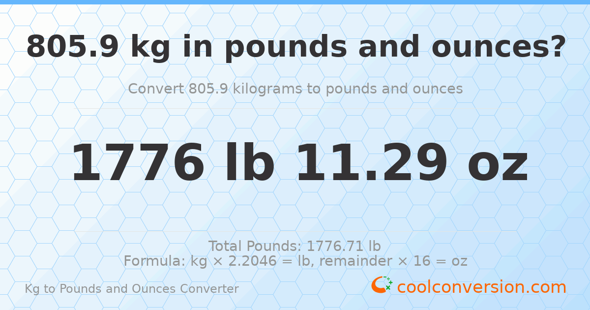 805.9 kg to lbs and oz — 805.9 kg = 1776 lb 11.29 oz