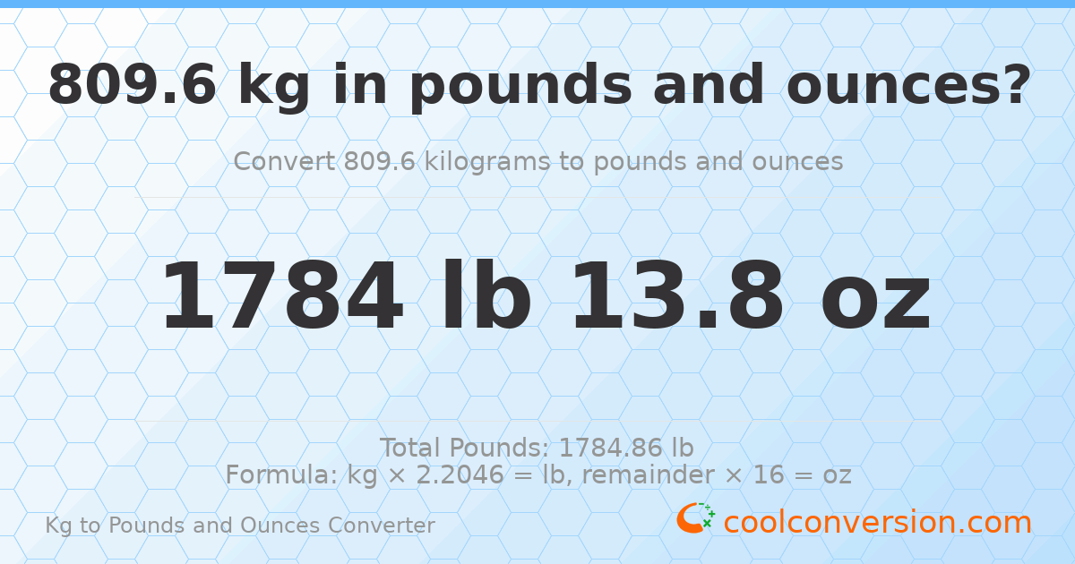 809.6 kg to lbs and oz — 809.6 kg = 1784 lb 13.8 oz
