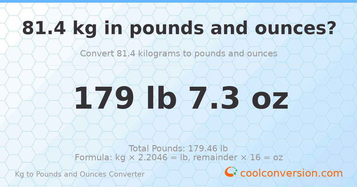81.4 kg to lbs and oz — 81.4 kg = 179 lb 7.3 oz