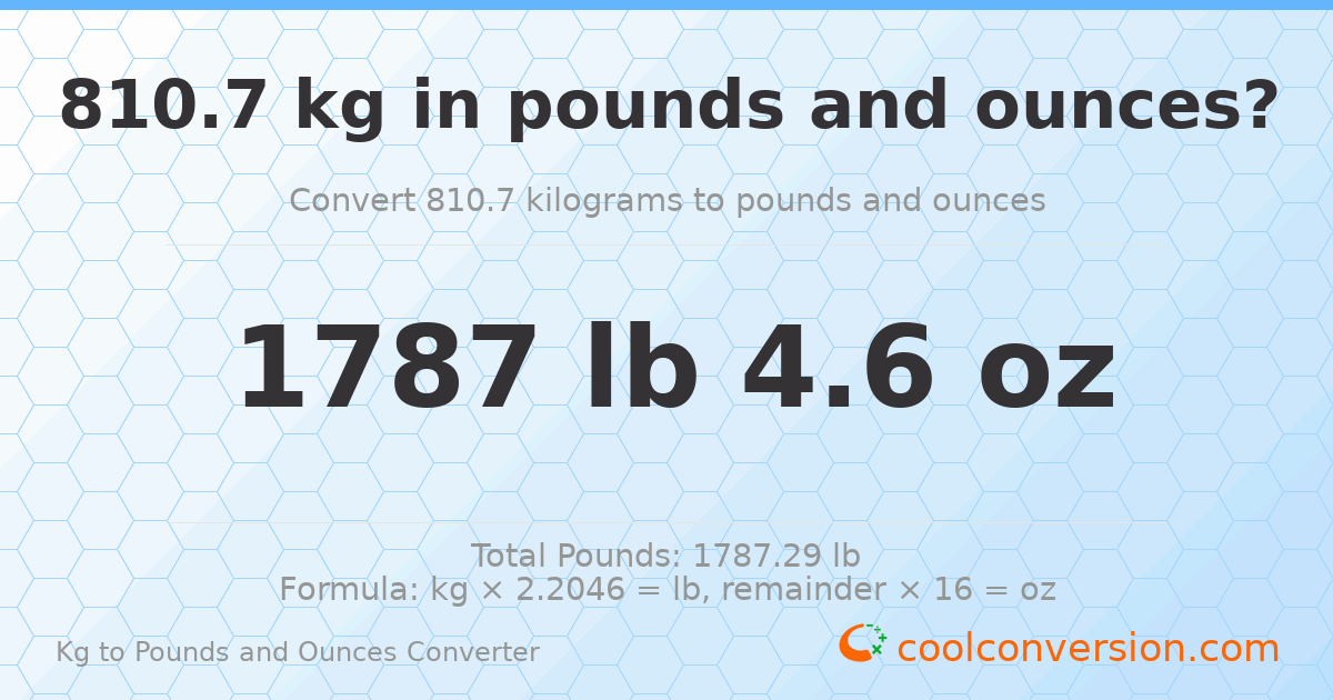 810.7 kg to lbs and oz — 810.7 kg = 1787 lb 4.6 oz