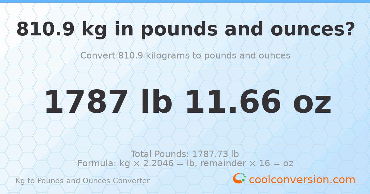 810.9 kg to lbs and oz — 810.9 kg = 1787 lb 11.66 oz