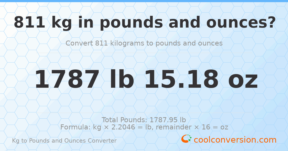 811 kg to lbs and oz — 811 kg = 1787 lb 15.18 oz