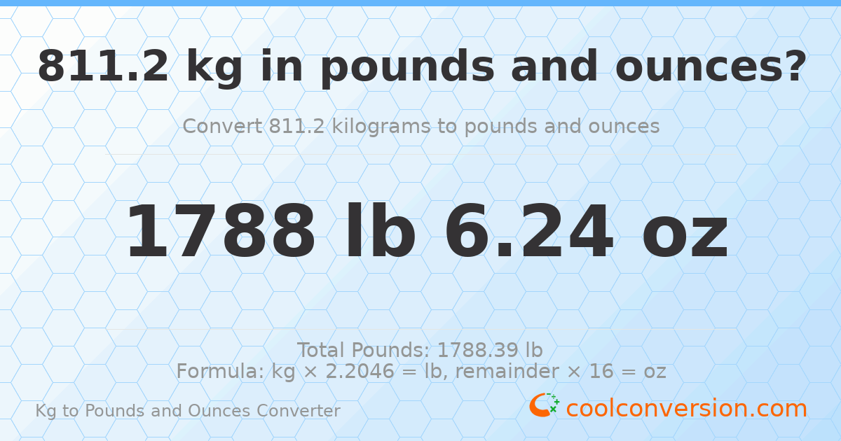 811.2 kg to lbs and oz — 811.2 kg = 1788 lb 6.24 oz