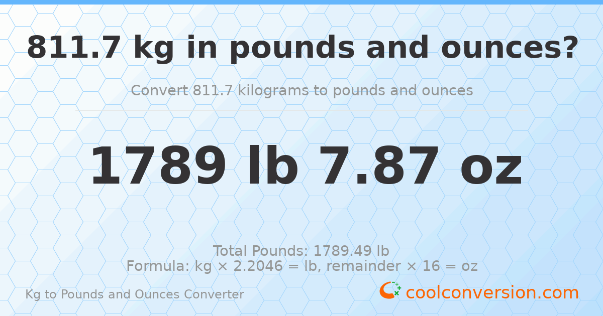 811.7 kg to lbs and oz — 811.7 kg = 1789 lb 7.87 oz
