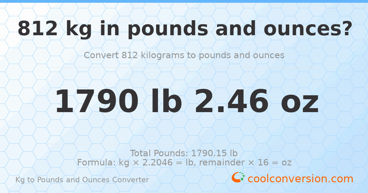 812 kg to lbs and oz — 812 kg = 1790 lb 2.46 oz