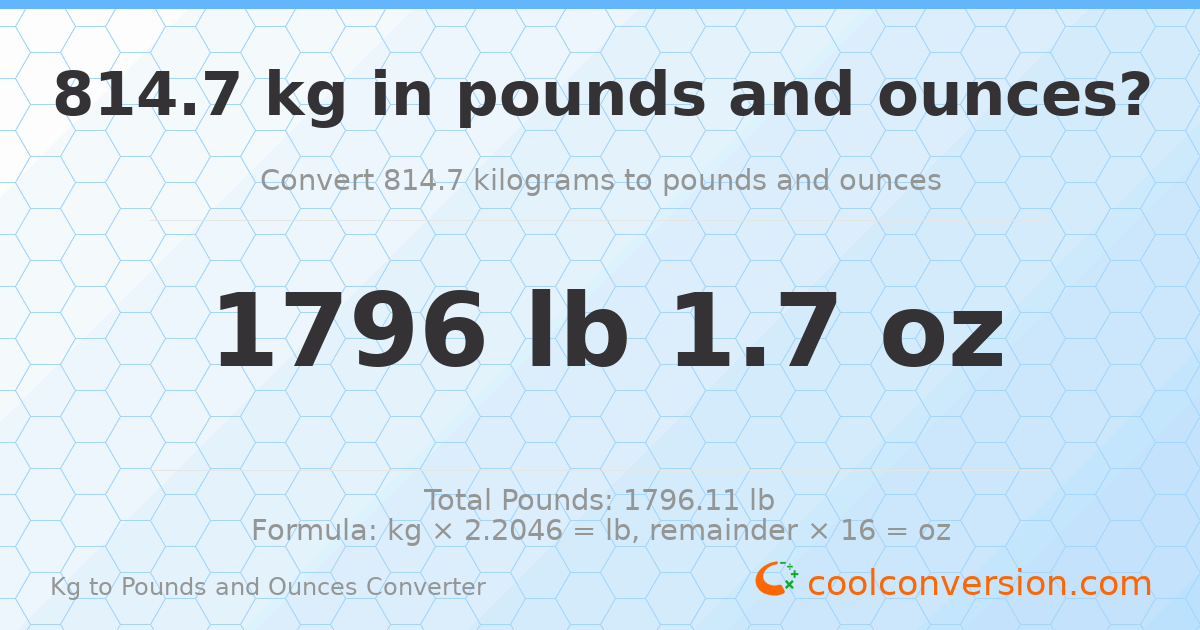 814.7 kg to lbs and oz — 814.7 kg = 1796 lb 1.7 oz