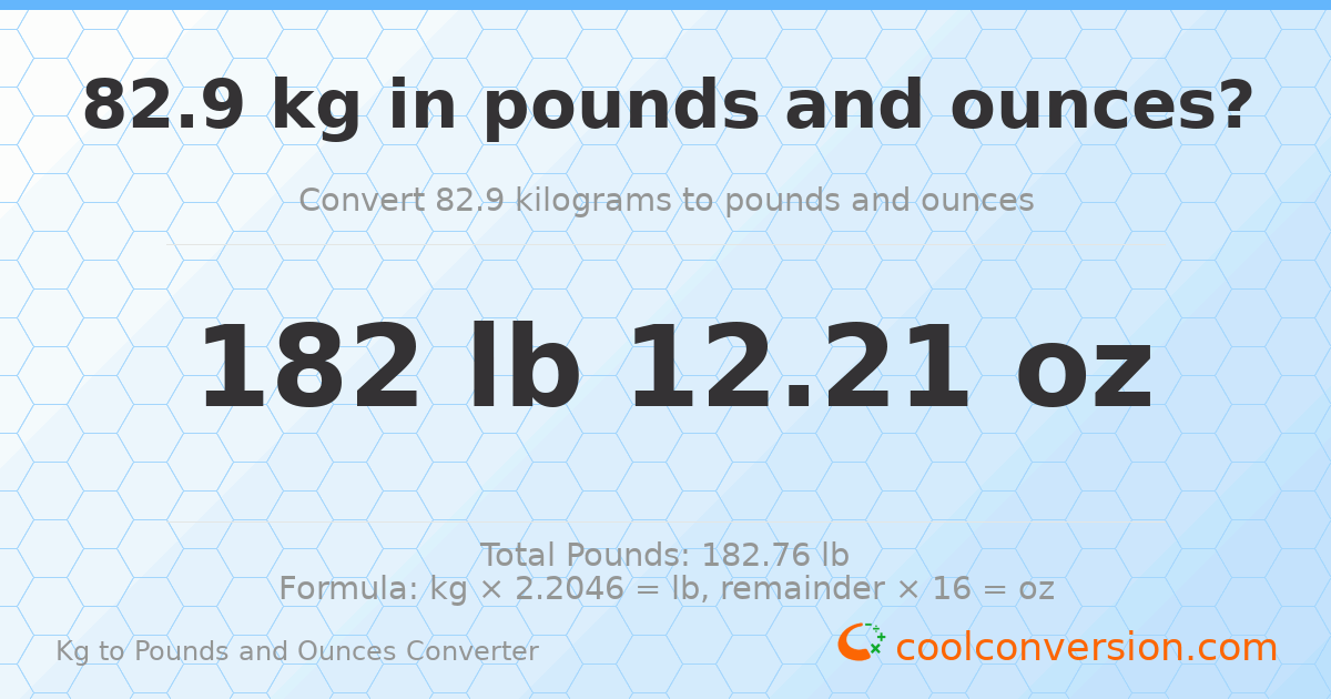 82.9 kg to lbs and oz — 82.9 kg = 182 lb 12.21 oz