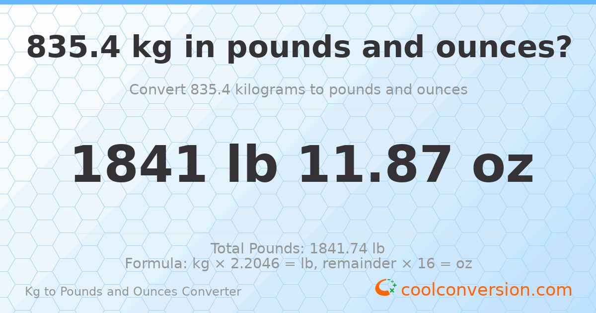 835.4 kg to lbs and oz — 835.4 kg = 1841 lb 11.87 oz