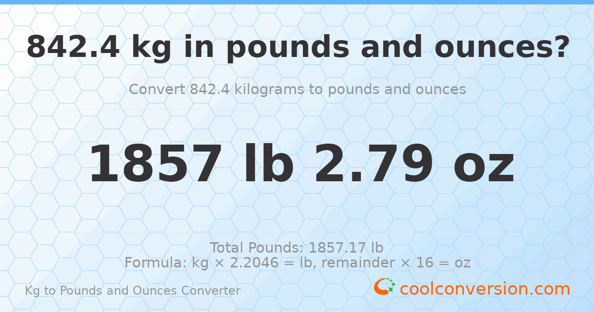 842.4 kg to lbs and oz — 842.4 kg = 1857 lb 2.79 oz