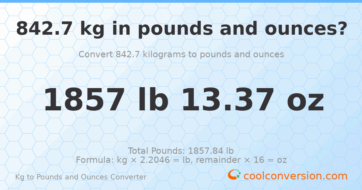 842.7 kg to lbs and oz — 842.7 kg = 1857 lb 13.37 oz