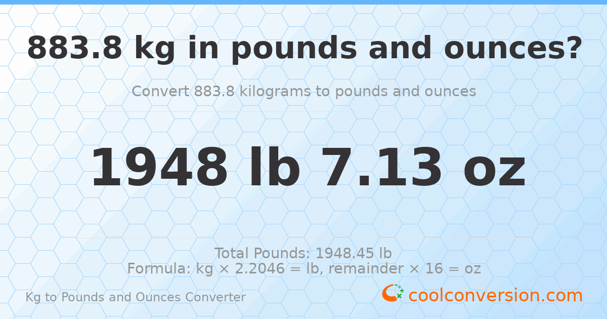 883.8 kg to lbs and oz — 883.8 kg = 1948 lb 7.13 oz
